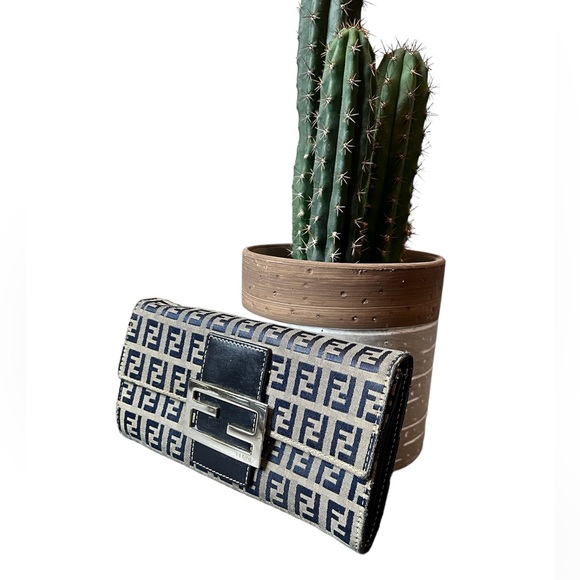 Fendi Handbags - 100% authentic vintage FENDI zucchino Long wallet purse navy Authentic